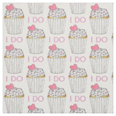 I DO Pink White Heart Cupcake Wedding Cake Love Fabric