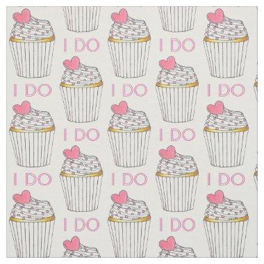 I DO Pink White Heart Cupcake Wedding Cake Love Fabric