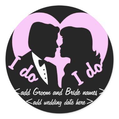 I DO Silhouette Couple Reminder Classic Round Sticker