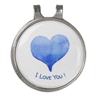 I Love You Cute Blue Heart Valentine    Golf Hat Clip