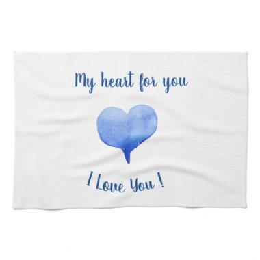 I Love You Cute Blue Heart Valentine's Day  Kitchen Towel
