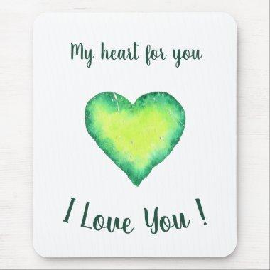 I Love You Green and Blue Heart Valentine's Day  Mouse Pad
