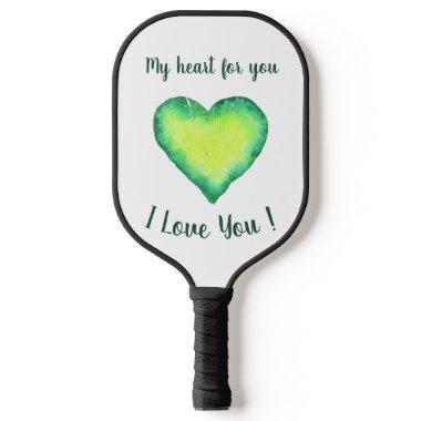 I Love You Green and Blue Heart Valentine's Day  Pickleball Paddle