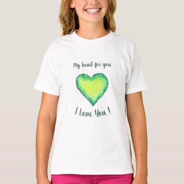 I Love You Green and Blue Heart Valentine's Day  T-Shirt