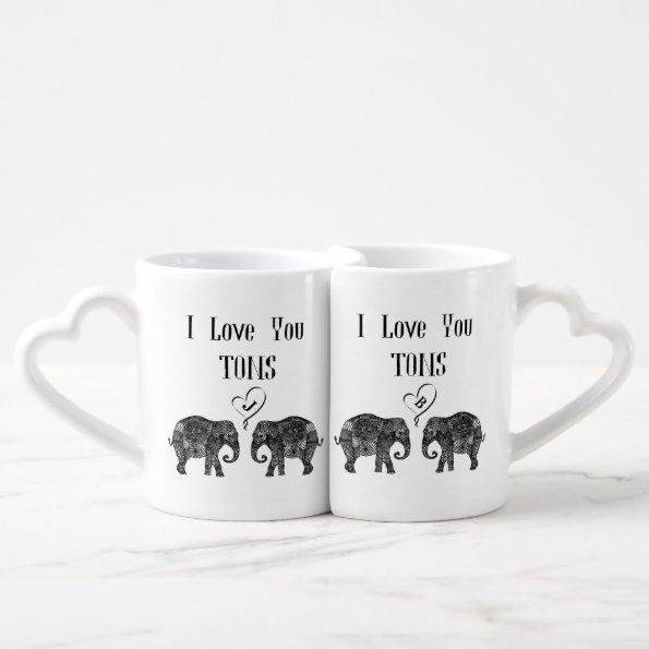 I LOVE YOU TONS/Elephant Art/Wedding Personalized Coffee Mug Set