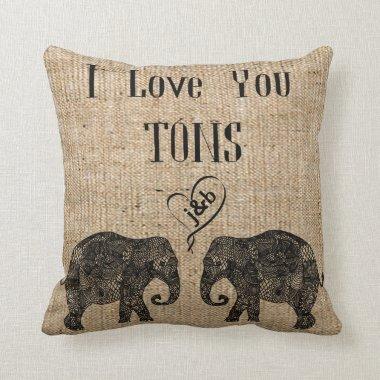 I LOVE YOU TONS/Elephant Art/Wedding Personalized Throw Pillow