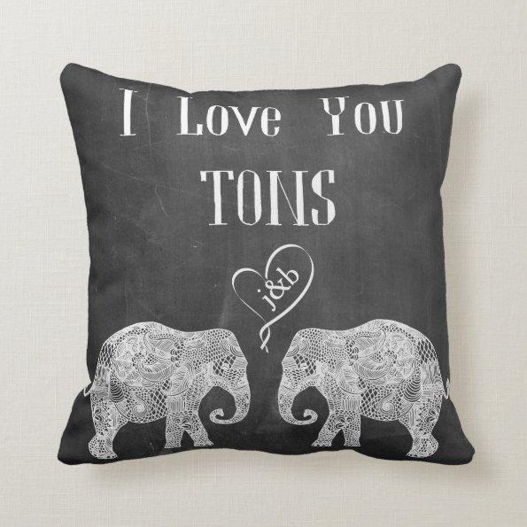 I LOVE YOU TONS/Elephant Art/Wedding Personalized Throw Pillow