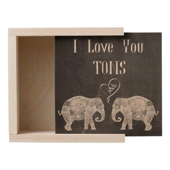 I LOVE YOU TONS/Elephant Art/Wedding Personalized Wooden Keepsake Box