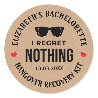 I Regret Nothing Bachelorette Party Hangover Kit Classic Round Sticker