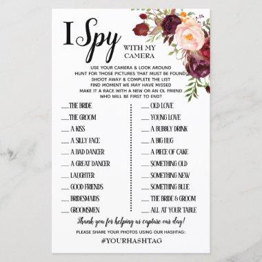 I Spy Marsala Flowers Wedding Reception Game