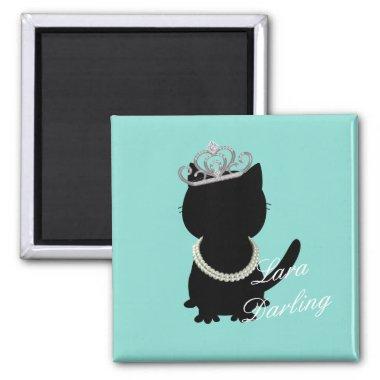 I Wanna Wear My Tiara Cat Teal Party Shower Magnet