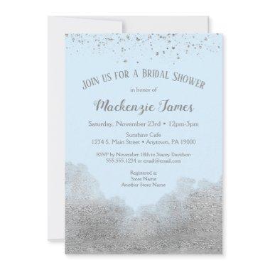 Ice Blue Silver Confetti Bridal Shower Invitations