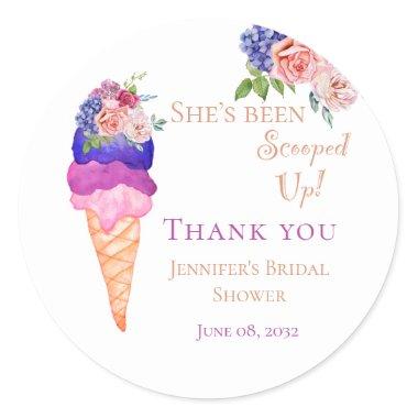 Ice Cream Bridal Shower She's Scooped Up Thank you Classic Round Sticker