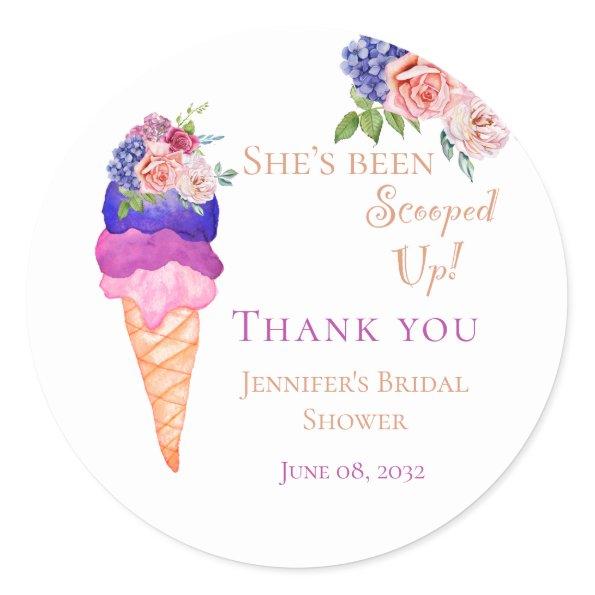 Ice Cream Bridal Shower She's Scooped Up Thank you Classic Round Sticker