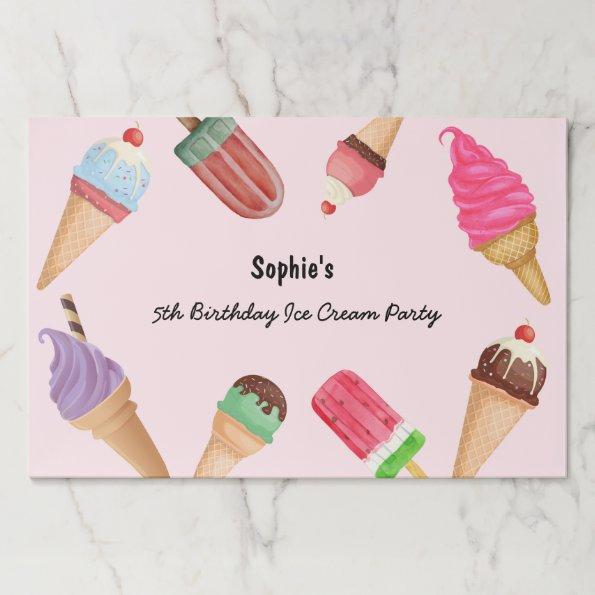 Ice Cream Party Popsicles Pink Paper Placemat