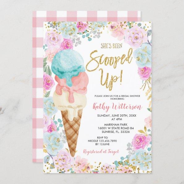 Ice Cream Pastel Flowers Bridal Shower Invitations
