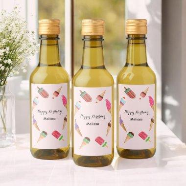 Ice Cream Popsicle Pink Pool Party  Wine Label