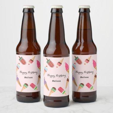 Ice Cream Popsicle Summer Pink Party Beer Bottle Label