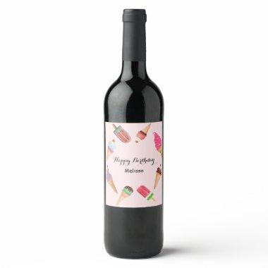 Ice Cream Popsicle Summer Pink Party Wine Label