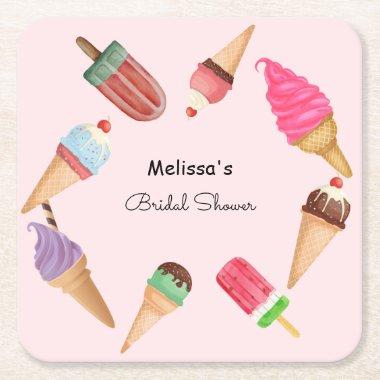Ice Cream Popsicles Pink Paper Coaster