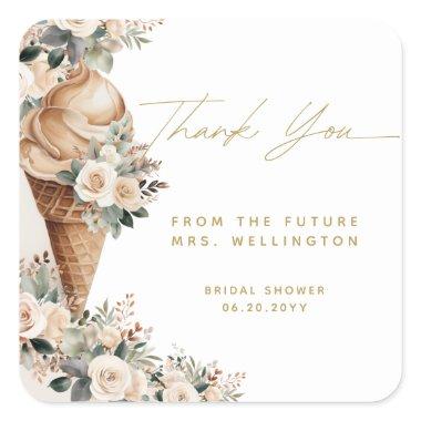 Ice Cream Scooped Up Floral Boho  Square Sticker