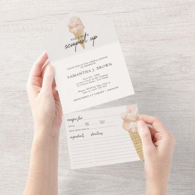 Ice Cream Watercolor Fun Casual Bridal Shower All In One Invitations