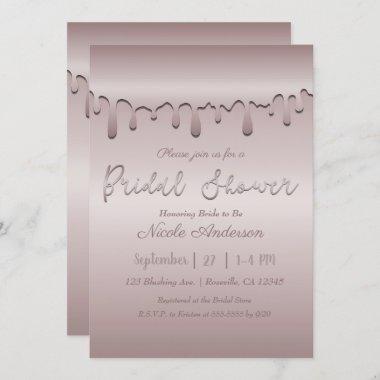 Icy Blush Rose Gold Pink Drip Bridal Shower Invitations