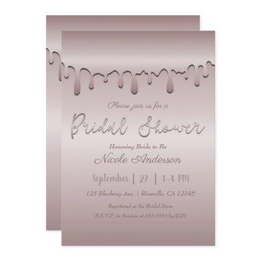 Icy Blush Rose Gold Pink Drip Bridal Shower Invitations