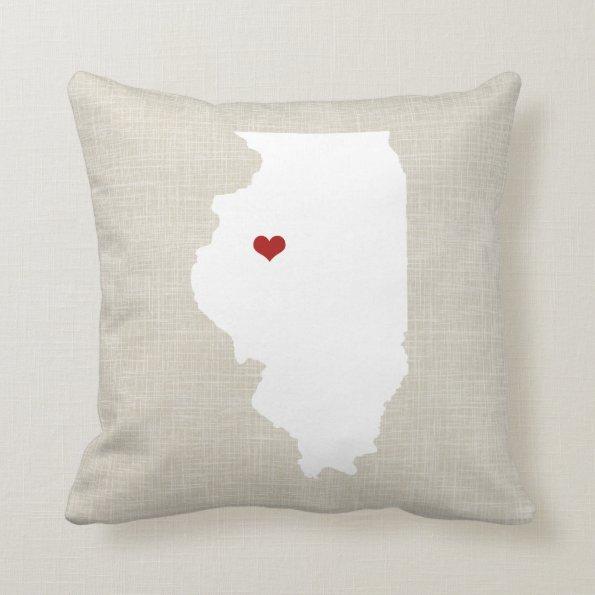 Illinoise State Pillow Faux Linen Personalized