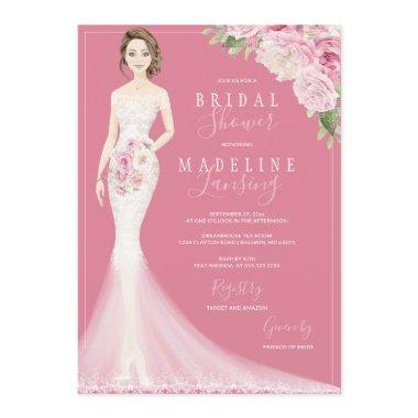 Illustrated Bride in Lace Gown Bridal Shower Invitations