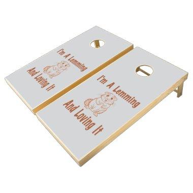 I'm A Lemming And Loving It Drawing Text In Brown Cornhole Set