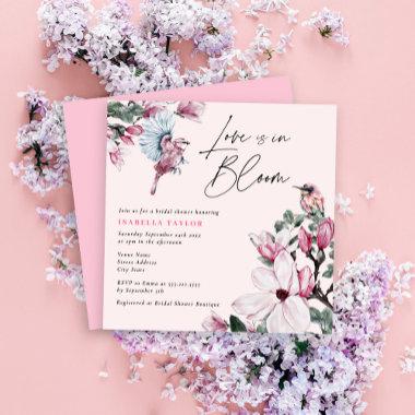 In Bloom Pink Floral & Birds Bridal Shower Invitations