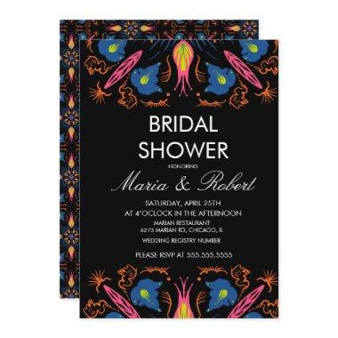 Indian Elephant Floral Black Bridal Shower Invitations