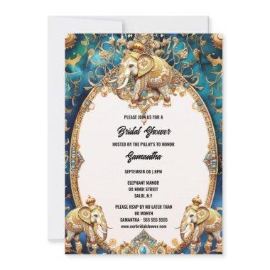 Indian elephants Hindi Hindu watercolor blue gold