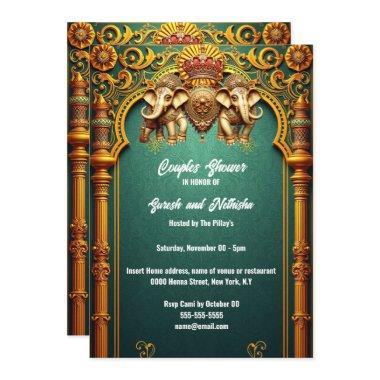 Indian elephants royal teal gold couples shower