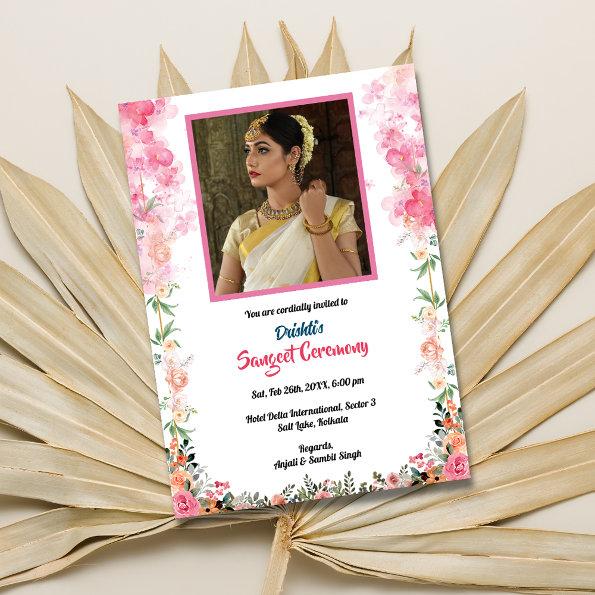Indian Pre-Wedding Sangeet Ceremony Bride Image Invitations