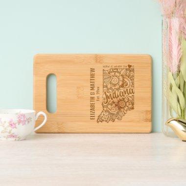 Indiana state wedding couple names date married cutting board