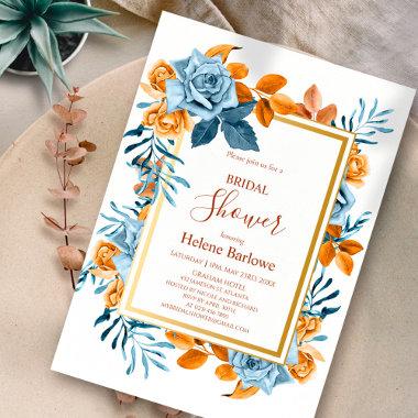 Indigo Rust Floral Boho Wedding Bridal Shower Invitations