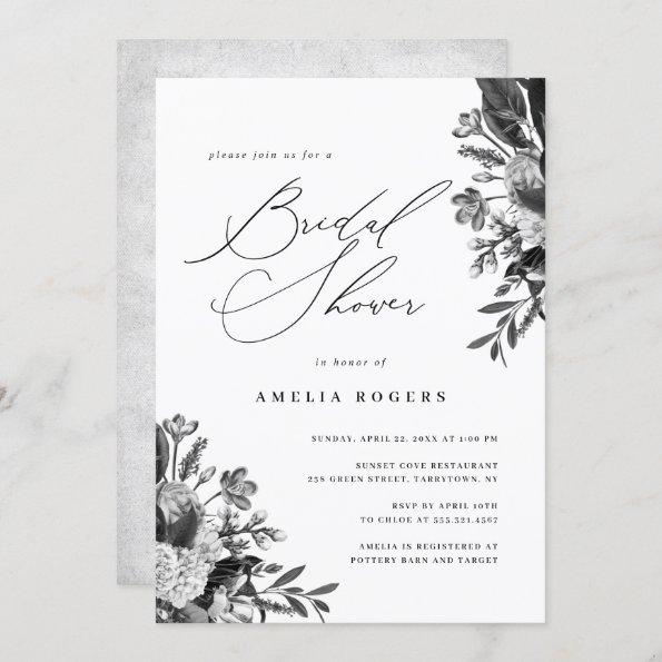 Industrial Chic Floral Calligraphy Bridal Shower Invitations