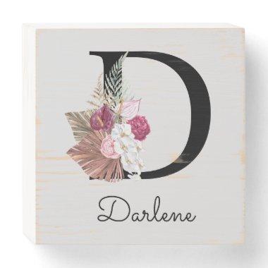 Initial D Monogrammed Pink Boho Floral Wooden Box Sign