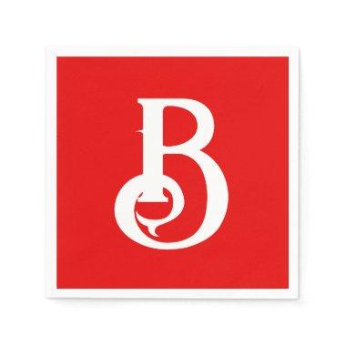 Initial Letter Monogrammed Red White Classical Napkins
