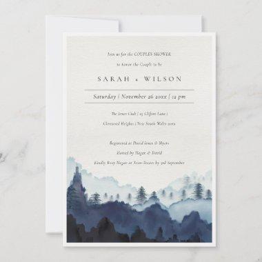 Ink Blue Pine Woods Mountain Couples Shower Invite