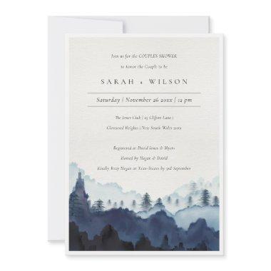 Ink Blue Pine Woods Mountain Couples Shower Invite