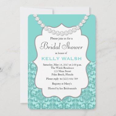 Inspired Pearls Aqua Blue Bridal Shower Invitations