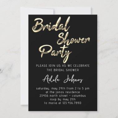 Instant Download Bridal Shower Party Black Gold  Invitations