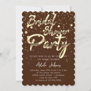 Instant Download Bridal Shower Party Brown Gold  Invitations