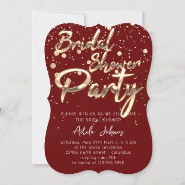 Instant Download Bridal Shower Party Burgund Gold Invitations