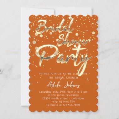 Instant Download Bridal Shower Party Coral Gold  Invitations