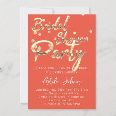Instant Download Bridal Shower Party Coral Gold Invitations