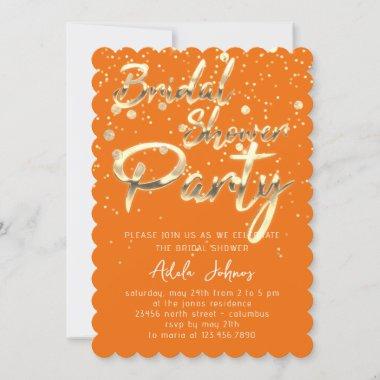 Instant Download Bridal Shower Party Orange Gold  Invitations